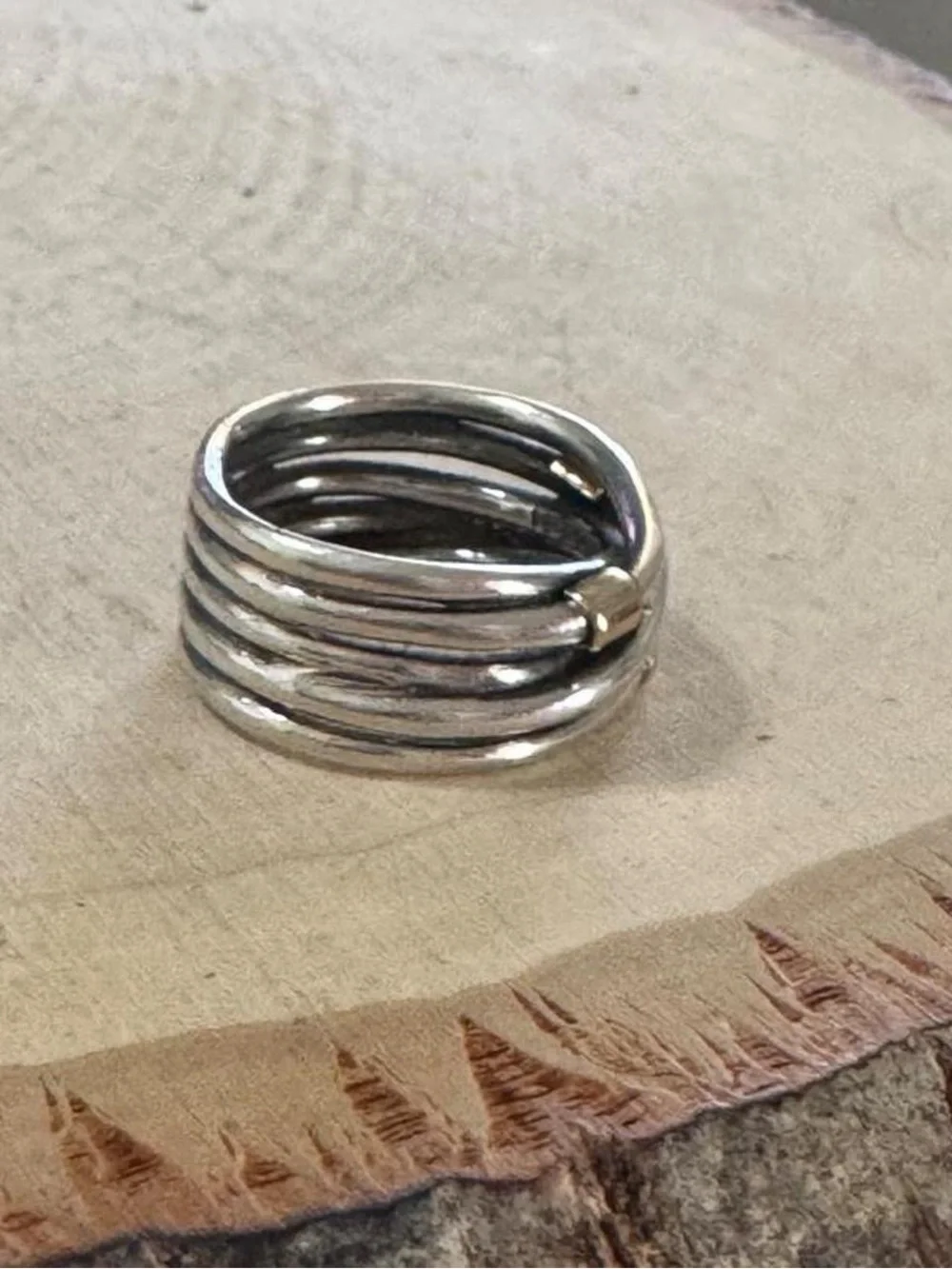 Pandora 925 Sterling Silver 14K Accents Crossover Wide Ring Size 6.5 190383